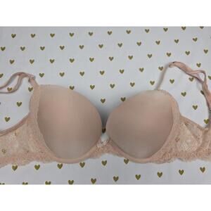 Victorias Secret Beige 32D Lace Lined Push Up  Bra